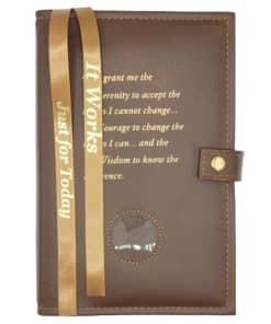DOUBLE Cover for Hardback Reg Size NA Basic Text(6th Ed) OR Traditions...AND...It Works OR Living Clean w Serenity Prayer/Medallion Holder(Brown) DDBNA60705