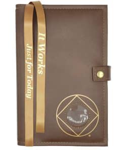 DOUBLE Cover for Hardback Reg Size NA Basic Text(6th Ed) OR Traditions...AND... It Works OR Living Clean w NA Symbol/Medallion Holder(Brown) DDBNA60905